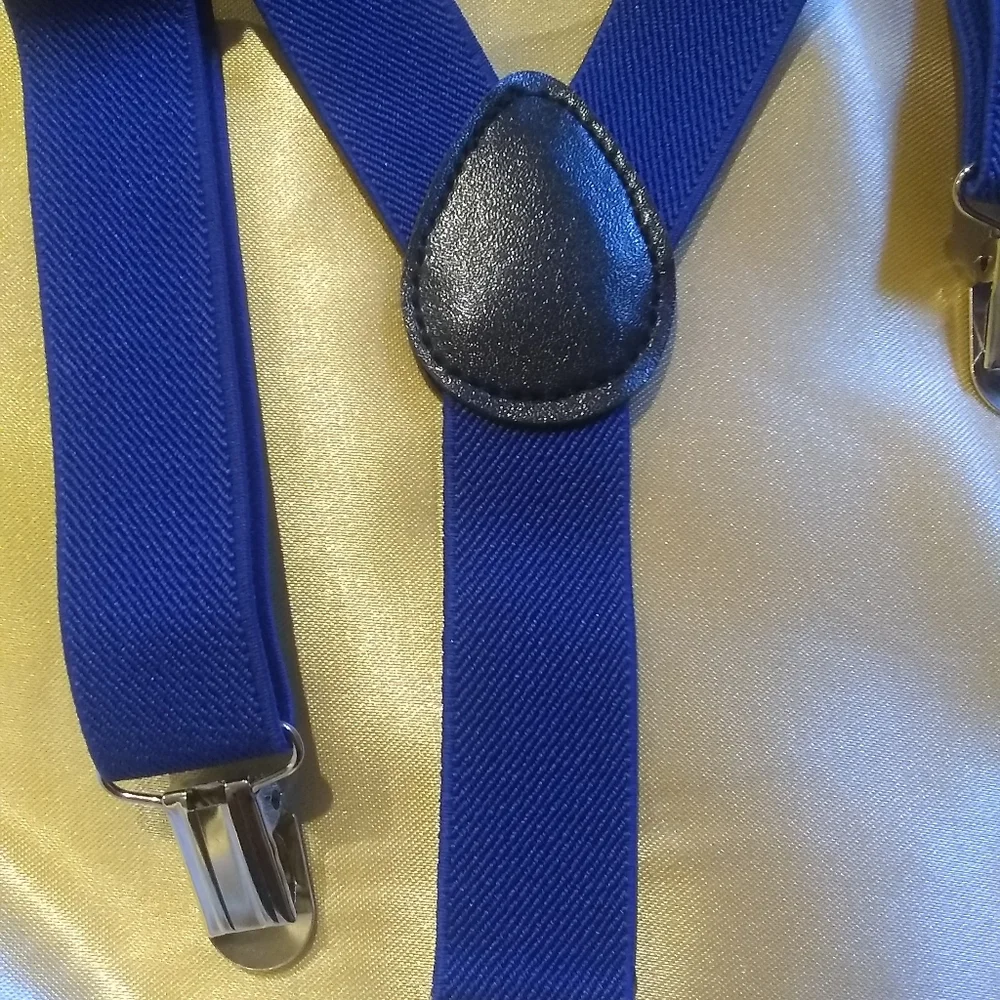 Blue bow tie for boys and suspenders set